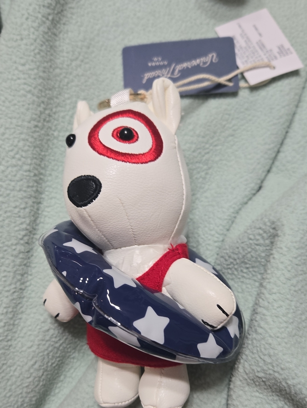 Target White Bullseye Plush Dog Key with Patriotic Beach Keychain